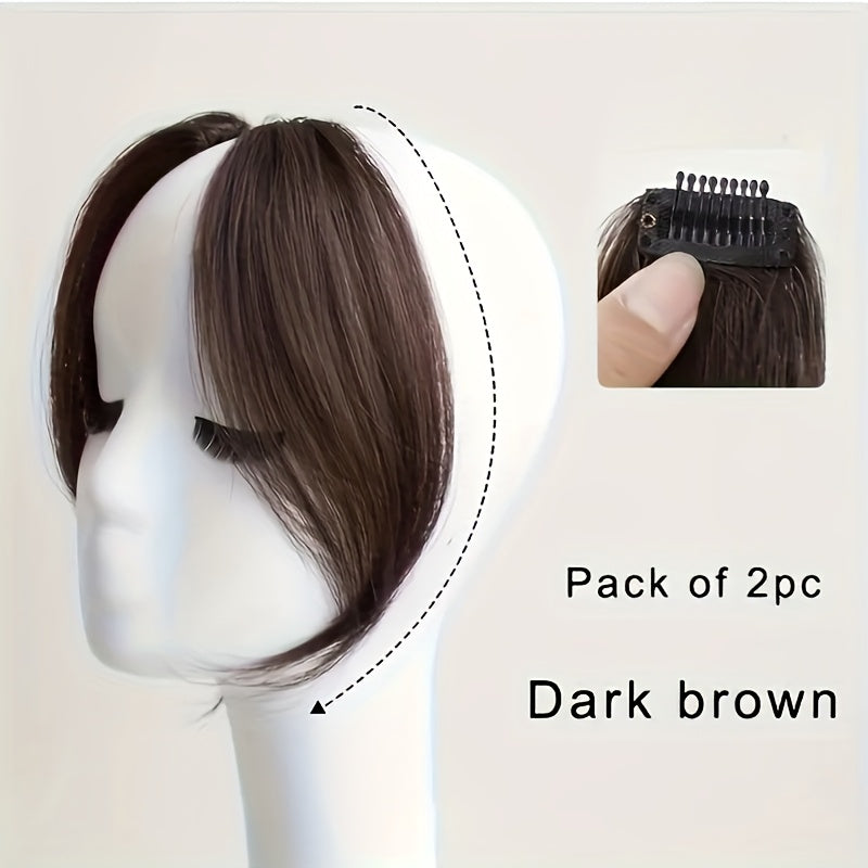 2pcs Elegant Clip-In Bangs for Women - Middle & Side Parted, High-Temperature Fiber, Straight Hairstyling, Suitable for All Hair Types, Easy to Attach &, Hair Accessory | Side Part Hairpiece | High-Temperature Fiber Hair