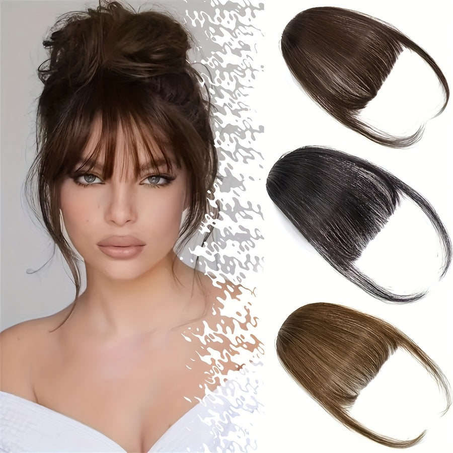 1pc Women's Elegant Natural Black & Deep Brown Clip-In Bangs, Loose Curly High-Temperature Synthetic Hairpiece, Voluminous Side Fringe for Parties & Daily Outings, Party Hair Accessory | Side Bangs Piece | Natural Look Hairpiece