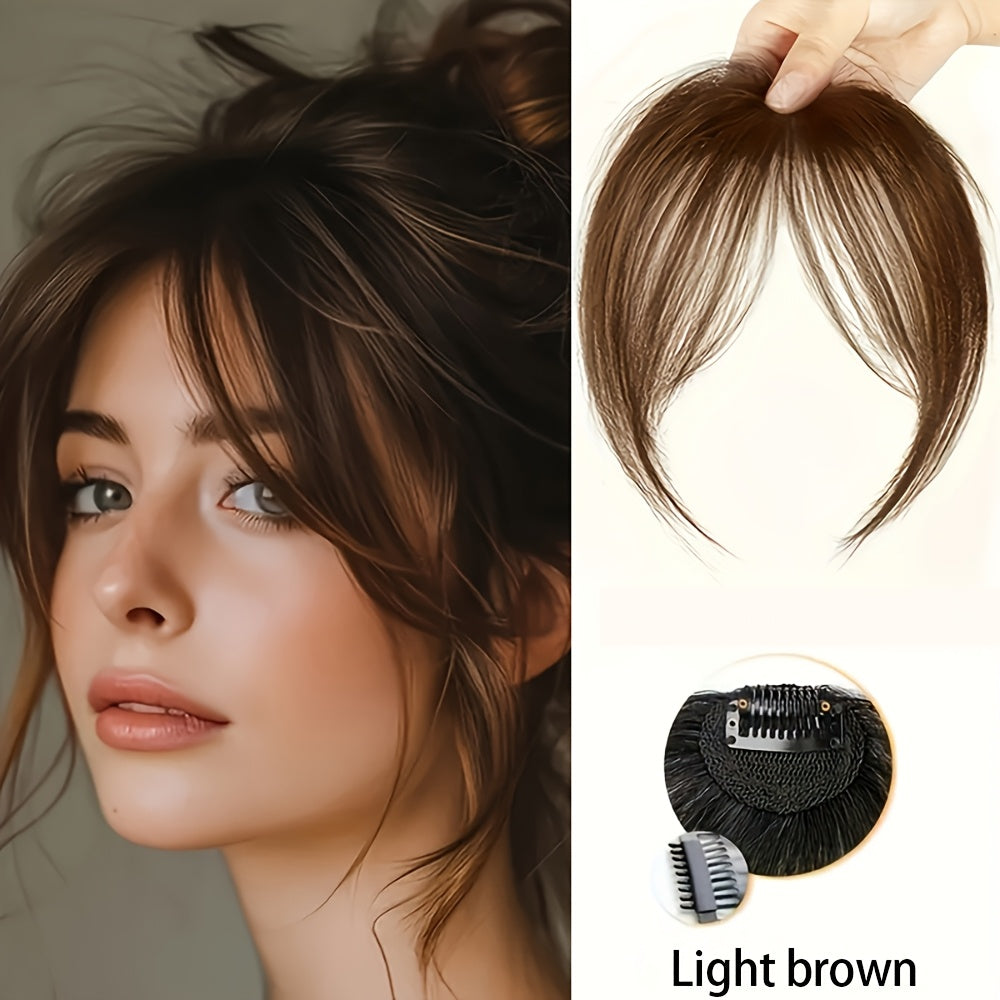 1pc Women's Elegant Natural Black & Deep Brown Clip-In Bangs, Loose Curly High-Temperature Synthetic Hairpiece, Voluminous Side Fringe for Parties & Daily Outings, Party Hair Accessory | Side Bangs Piece | Natural Look Hairpiece