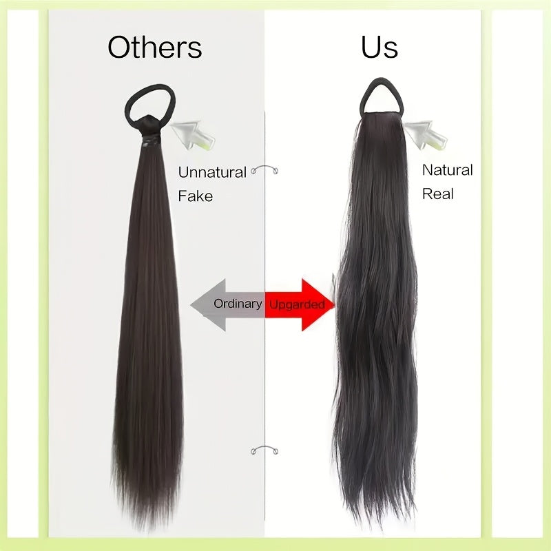2pcs Elegant Water Wave Ponytail Extensions for Women, 20 Inch High Temperature Fiber, Natural Curl, Elastic Band, Versatile Styling Options, Suitable for All Ages, Ponytail Hair Extensions