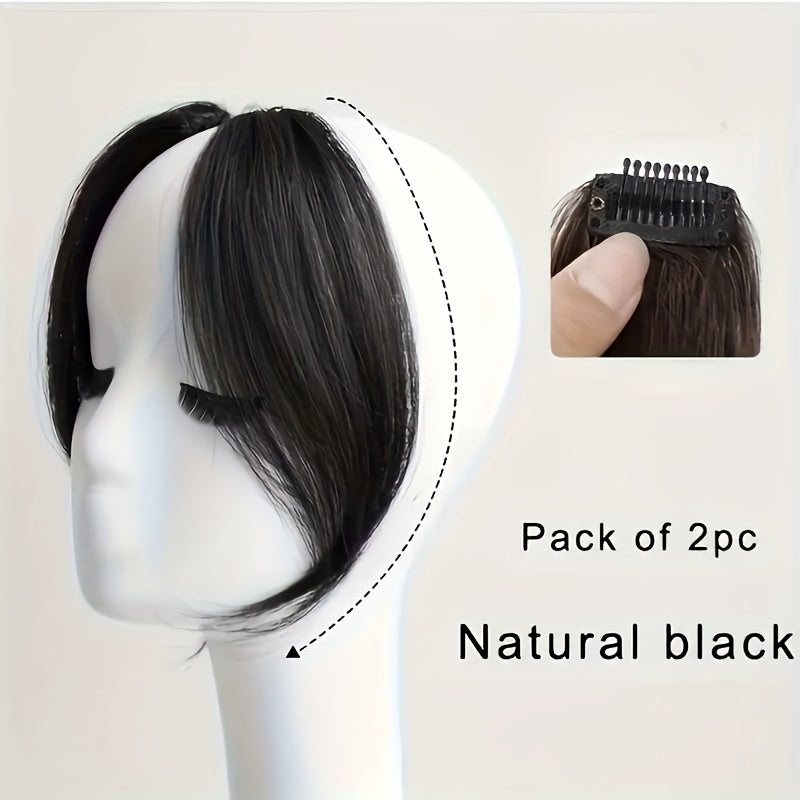 2pcs Elegant Clip-In Bangs for Women - Middle & Side Parted, High-Temperature Fiber, Straight Hairstyling, Suitable for All Hair Types, Easy to Attach &, Hair Accessory | Side Part Hairpiece | High-Temperature Fiber Hair