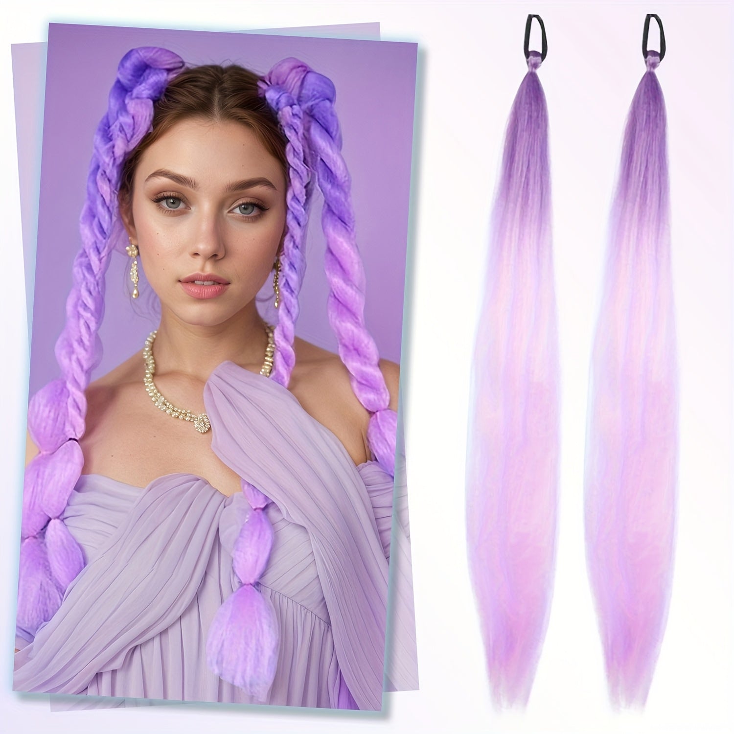 2 Pack Blue Gradient Synthetic Ponytail Extensions with Elastic Tie Band - Realistic Straight Hairpieces for Women & Girls, Cosplay, Dress Up, Hair Wigs, Hair Accessories, Stylish Hair Accessory, Secure Fit Hairpiece