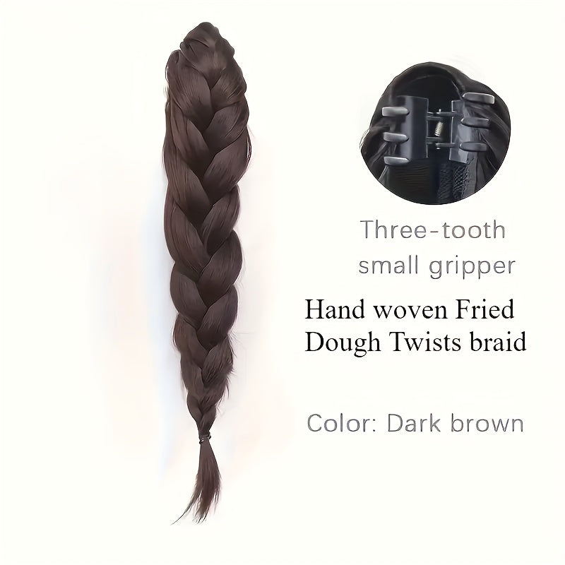 Handmade Braided Synthetic Ponytail - Volume and Depth Waves Texture, High-Quality Protein Fiber, Secure Clip for All Hair Types, Versatile Styling for Casual and Formal Occasions | Woven Pigtail Wig with Carefully Crafted Braids