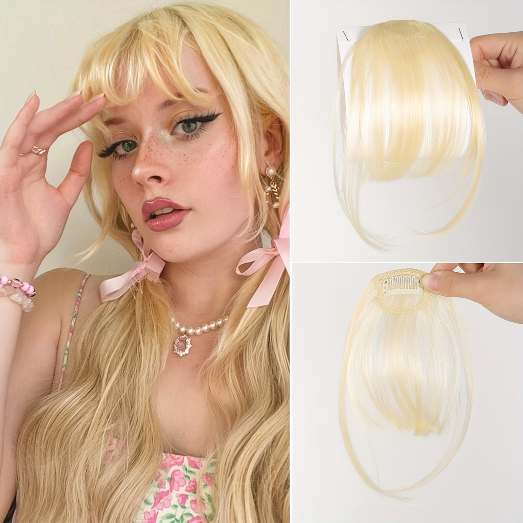 Women's Synthetic Straight Hair Clip-In Air Bangs – Light Invisible Hairpiece with One Clip, Heat Resistant Wig Accessory, Easy to Wear and Suitable for All - Basics Collection