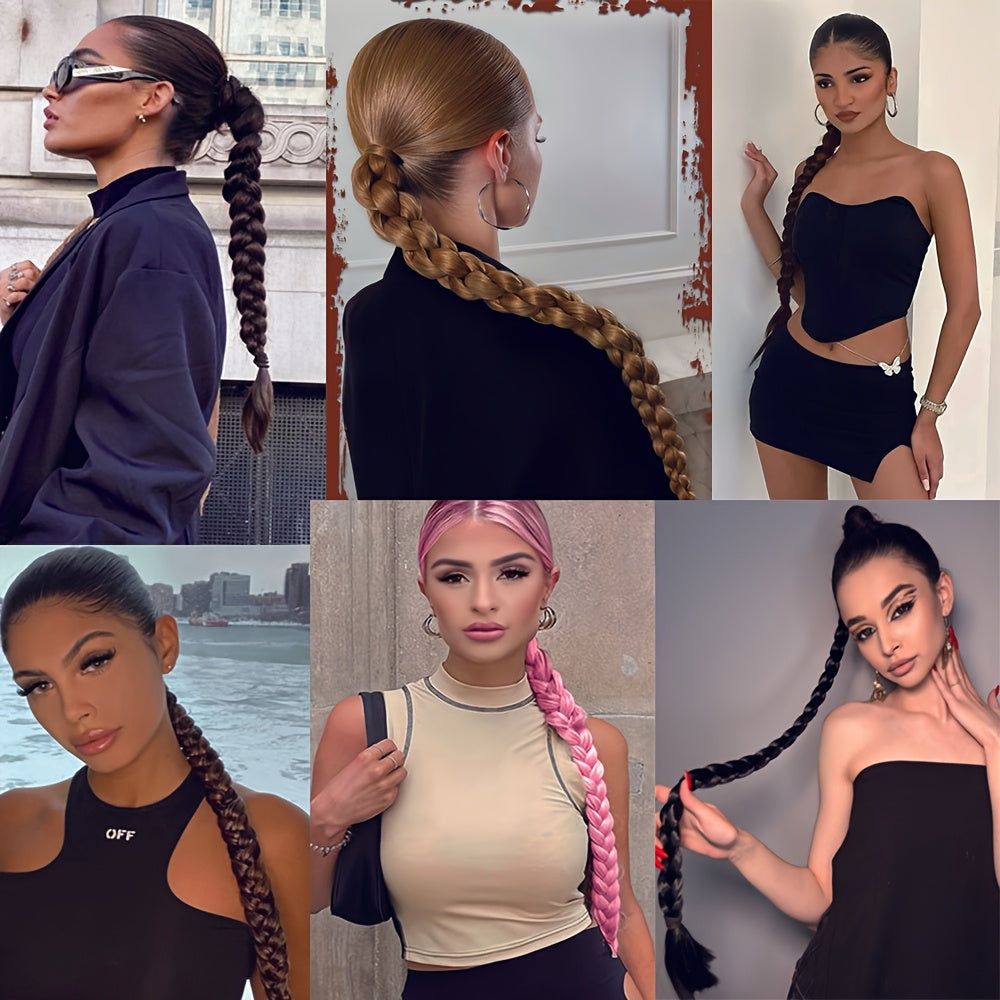 Women'S Synthetic Ponytail Extensions - Basics Style Straight Hair, Elastic Band Braids, Multiple Lengths (45.72/66.04/76.2 cm), Versatile for Christmas Wear