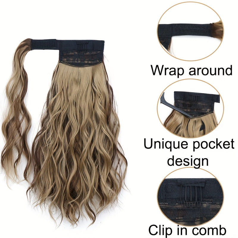 [Elegant Ponytail Extension] Elegant & Natural Look Synthetic Ponytail Extension for Women | Curly Wave Style | High-Temperature Fiber | Wrap-Around Magic Tape Design | Long Braid | Versatile & Easy to Attach | For All Occasions