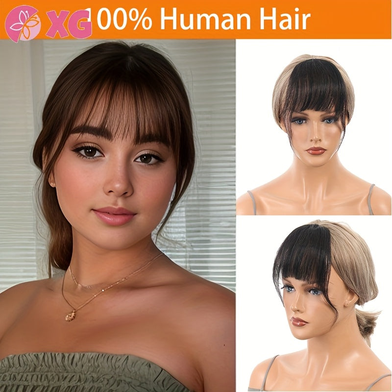 Full natural forehead French bangs patch for Women's real hair with sideburns and air bangs increased volume no marks lightweight and fluffy headband curtain