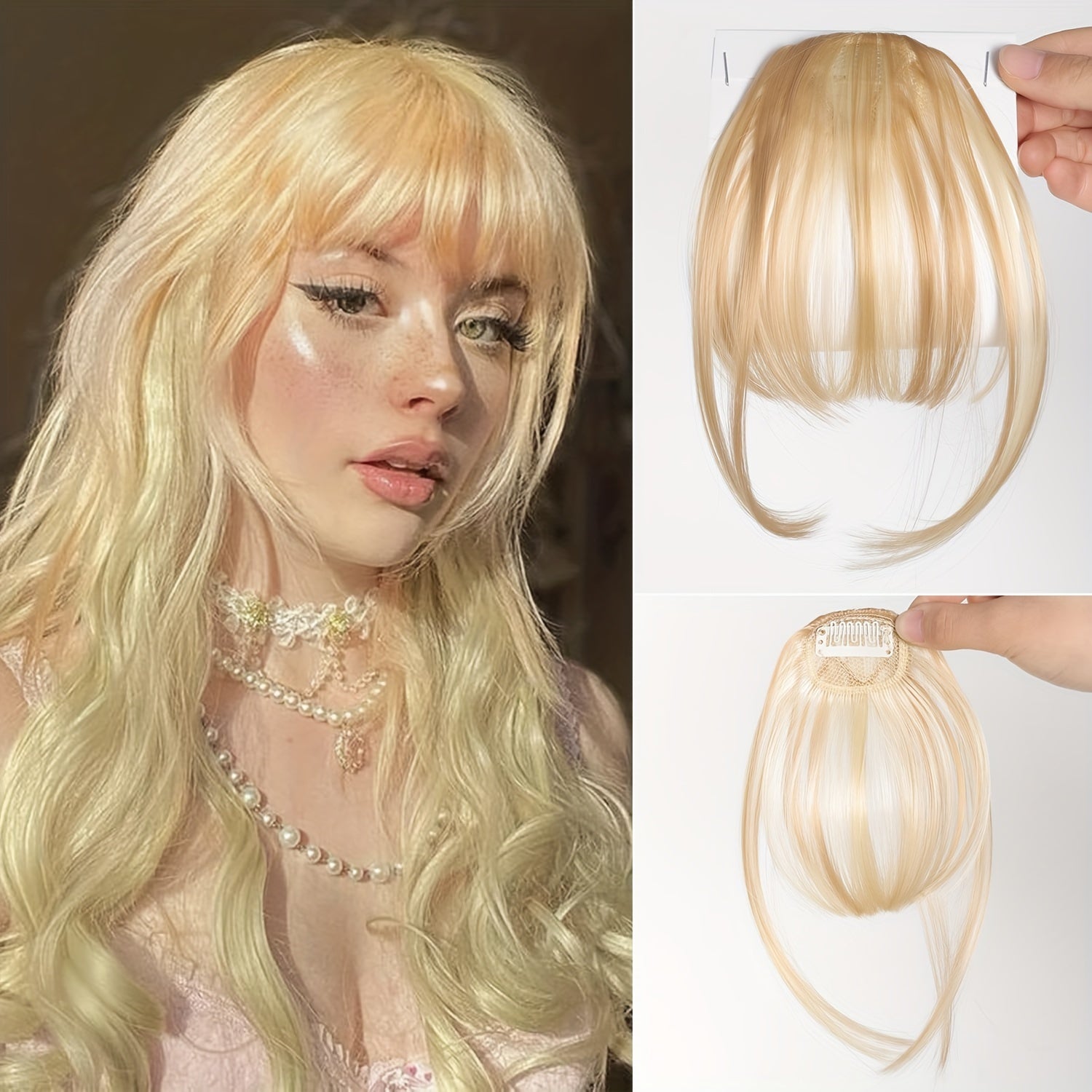 Women's Synthetic Straight Hair Clip-In Air Bangs – Light Invisible Hairpiece with One Clip, Heat Resistant Wig Accessory, Easy to Wear and Suitable for All - Basics Collection