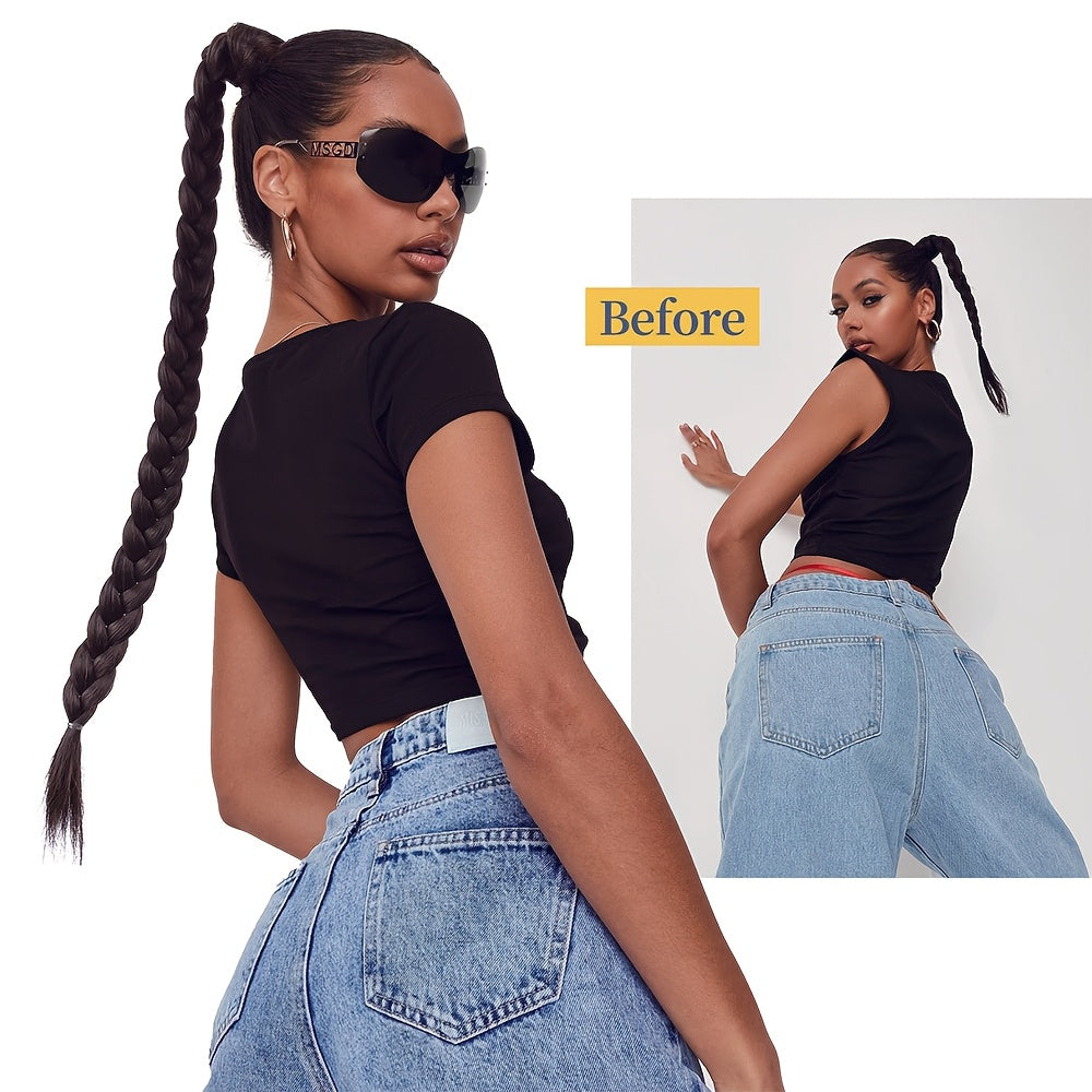 Women'S Synthetic Ponytail Extensions - Basics Style Straight Hair, Elastic Band Braids, Multiple Lengths (45.72/66.04/76.2 cm), Versatile for Christmas Wear