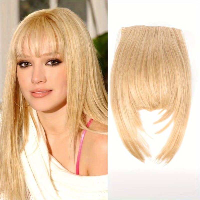 Chic Brown Clip-In Air Bangs for Women - Heat Resistant Synthetic Hair Extension with Neat Front Fringe, One Piece, Easy to Attach, Perfect for All Skin Tones