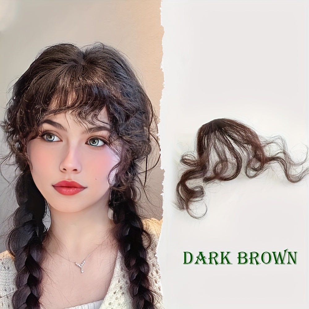 1pc Women's Elegant Natural Black & Deep Brown Clip-In Bangs, Loose Curly High-Temperature Synthetic Hairpiece, Voluminous Side Fringe for Parties & Daily Outings, Party Hair Accessory | Side Bangs Piece | Natural Look Hairpiece
