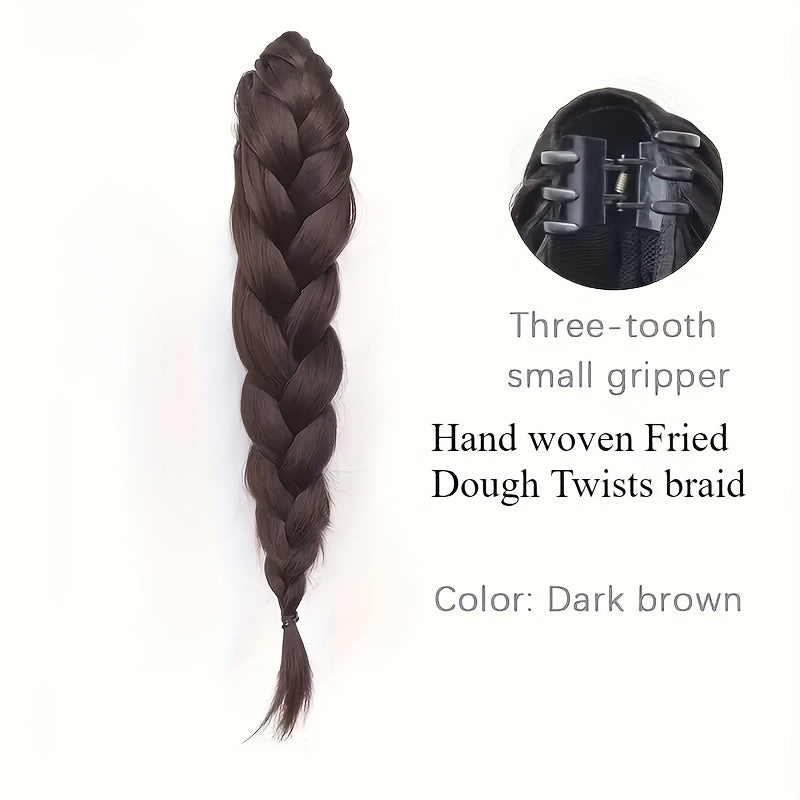 Handmade Braided Synthetic Ponytail - Volume and Depth Waves Texture, High-Quality Protein Fiber, Secure Clip for All Hair Types, Versatile Styling for Casual and Formal Occasions | Woven Pigtail Wig with Carefully Crafted Braids