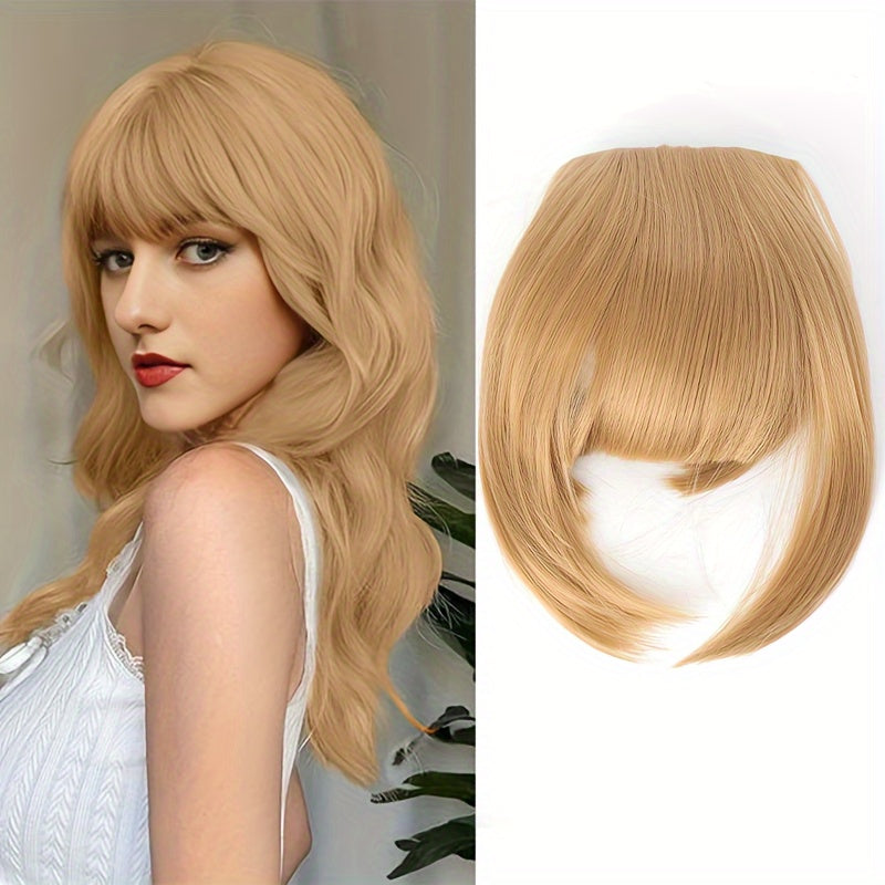 Chic Brown Clip-In Air Bangs for Women - Heat Resistant Synthetic Hair Extension with Neat Front Fringe, One Piece, Easy to Attach, Perfect for All Skin Tones