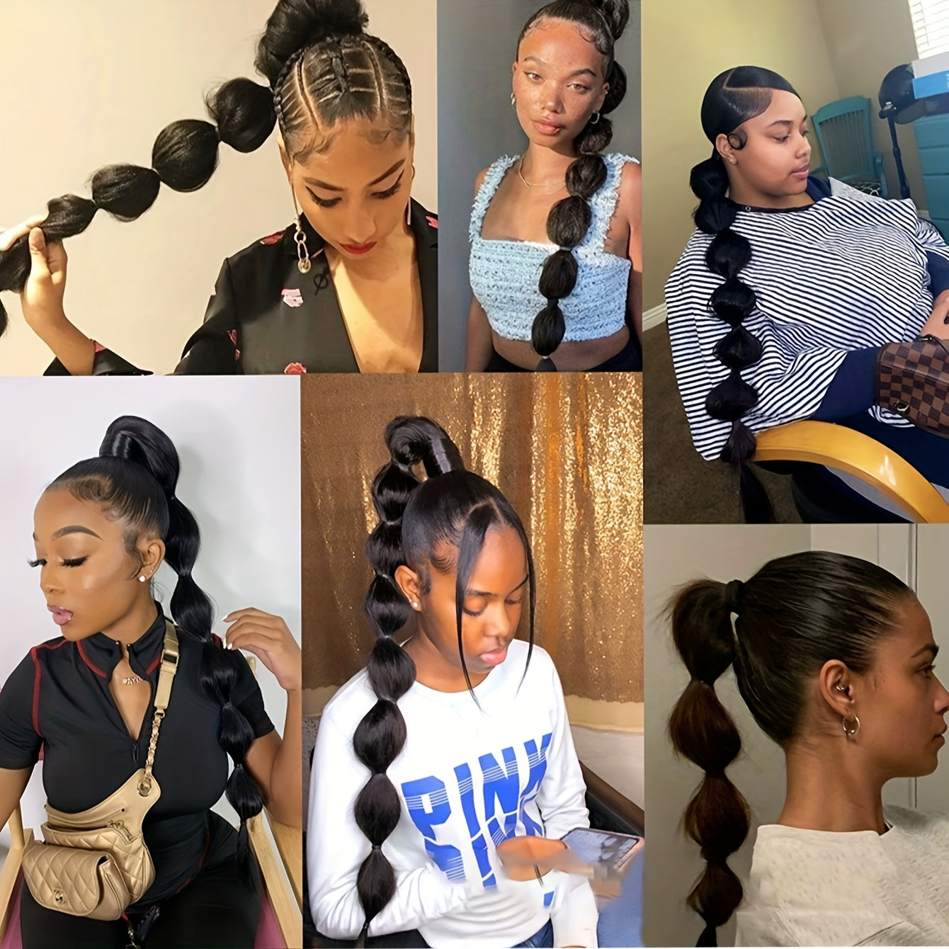 Maotou Braided Hair Extensions with Highlighted Bubble Braid and Lantern Braid