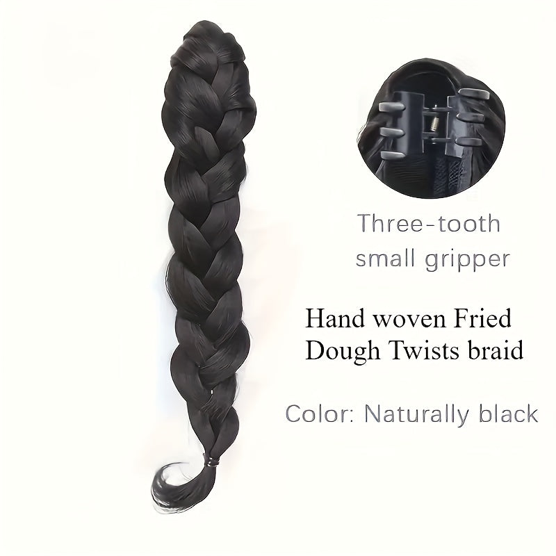 Handmade Braided Synthetic Ponytail - Volume and Depth Waves Texture, High-Quality Protein Fiber, Secure Clip for All Hair Types, Versatile Styling for Casual and Formal Occasions | Woven Pigtail Wig with Carefully Crafted Braids