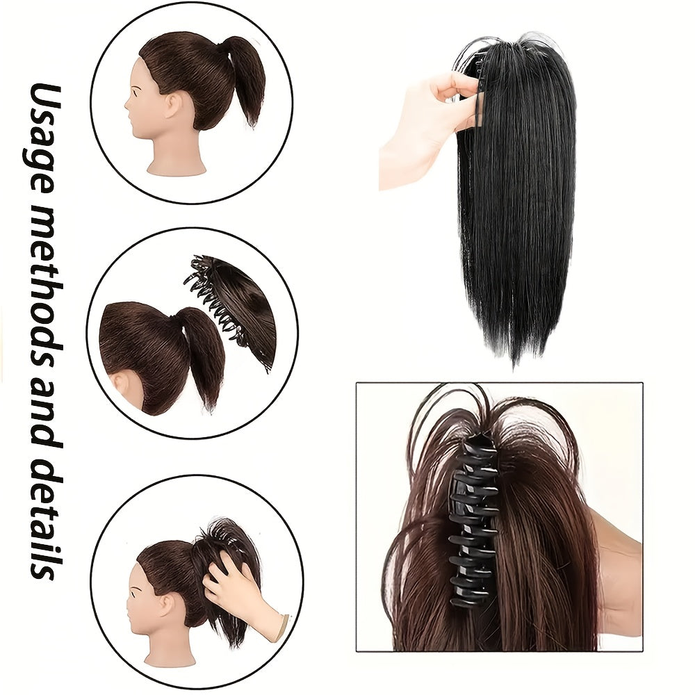 [Natural Clip] Easy to Wear, Natural Look, Daily Use Hair Accessory, 1pc Synthetic Medium Long Straight Hair Clip, Women's Claw Clip Ponytail Extension