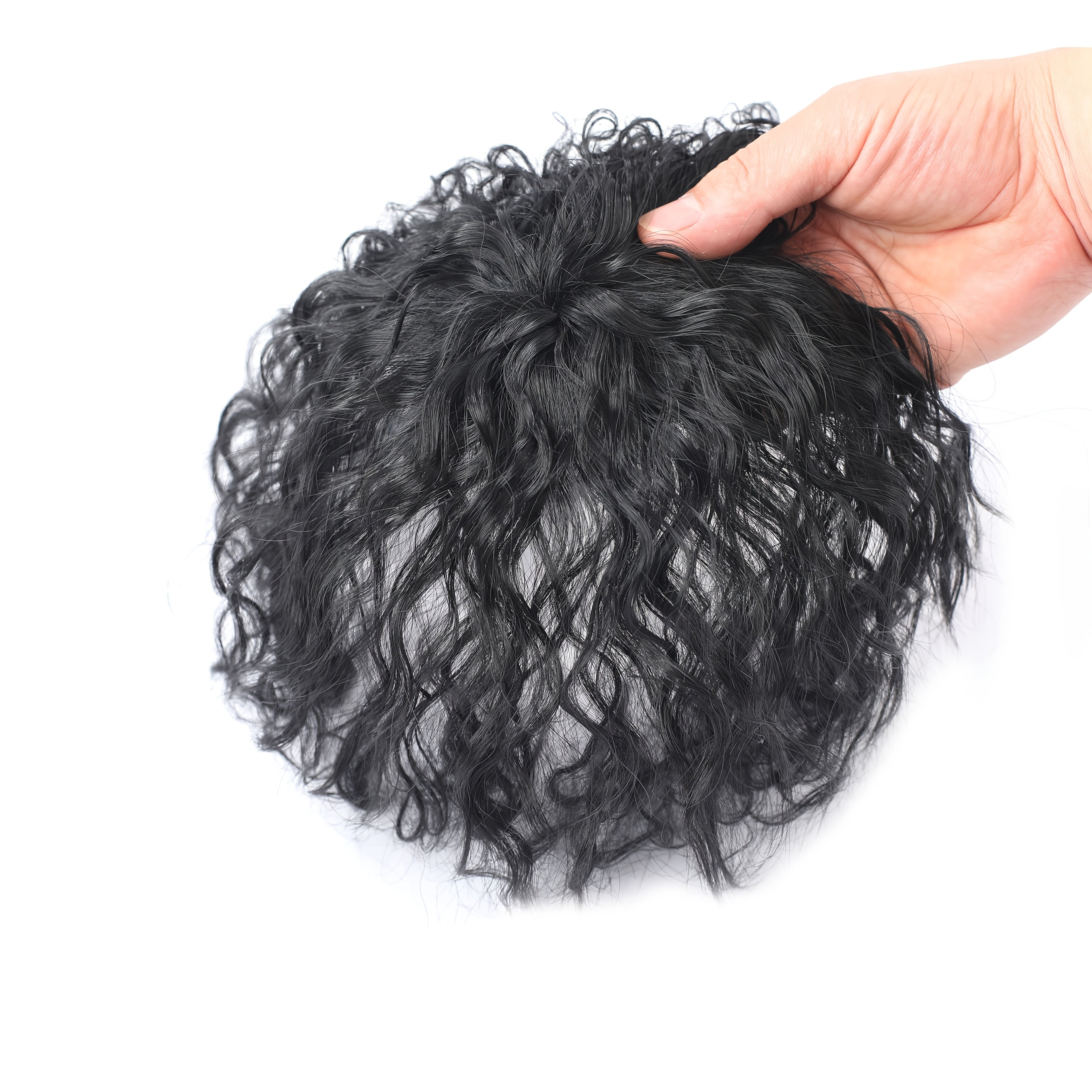 Curly Wave Clip-In Hair Topper for Women - Corn Perm Style Synthetic Hairpiece with Bangs, Voluminous Loose Wave Hairpiece for Diverse Hairstyles, Elegant Brown Water Wave Design, Versatile Hair Accessory, Stylish Hairpiece, Natural Look Hairpiece
