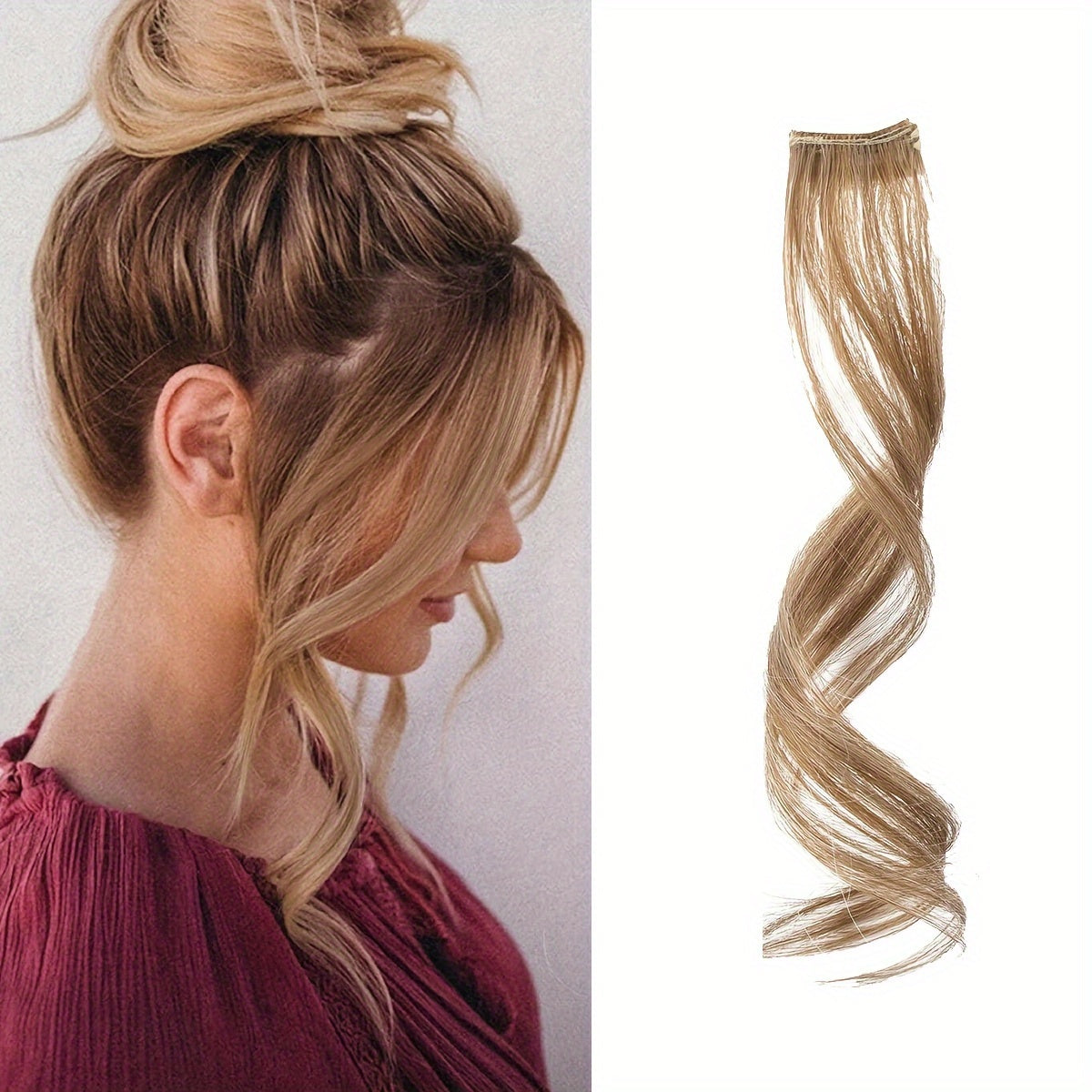 1pc Elegant Curly Wave Synthetic Side Bangs for Women, Clip-In Wavy Fringe Hairpiece, Long Hair Extensions Wig, DIY Styling Hair Accessory