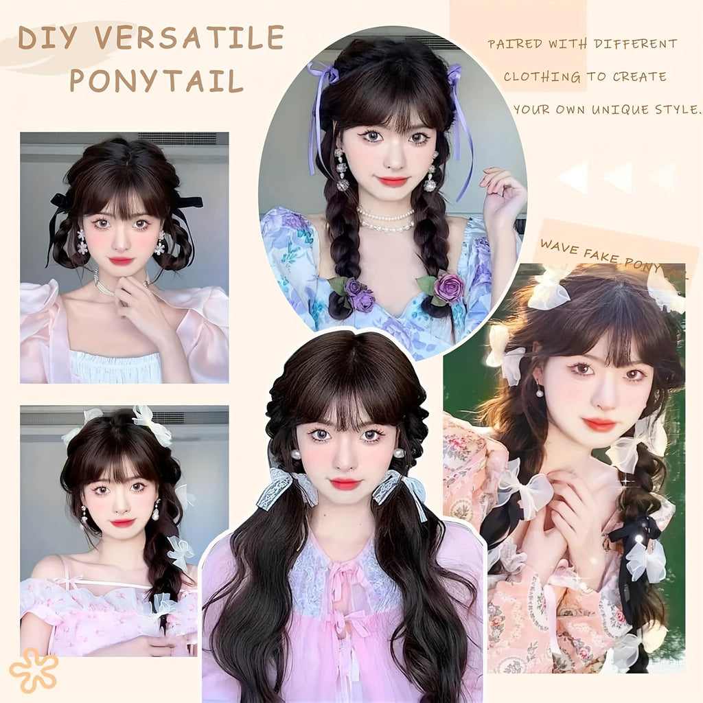 2pcs Curly Ponytail Extension with Elastic Tie 43.18 cm Resistant Synthetic Natural Wavy Hairpiece Pony Tail Hair Extensions Wave Fake Ponytail Hairpieces for Women Daily Wear Party Wave Music Festival(Brown)