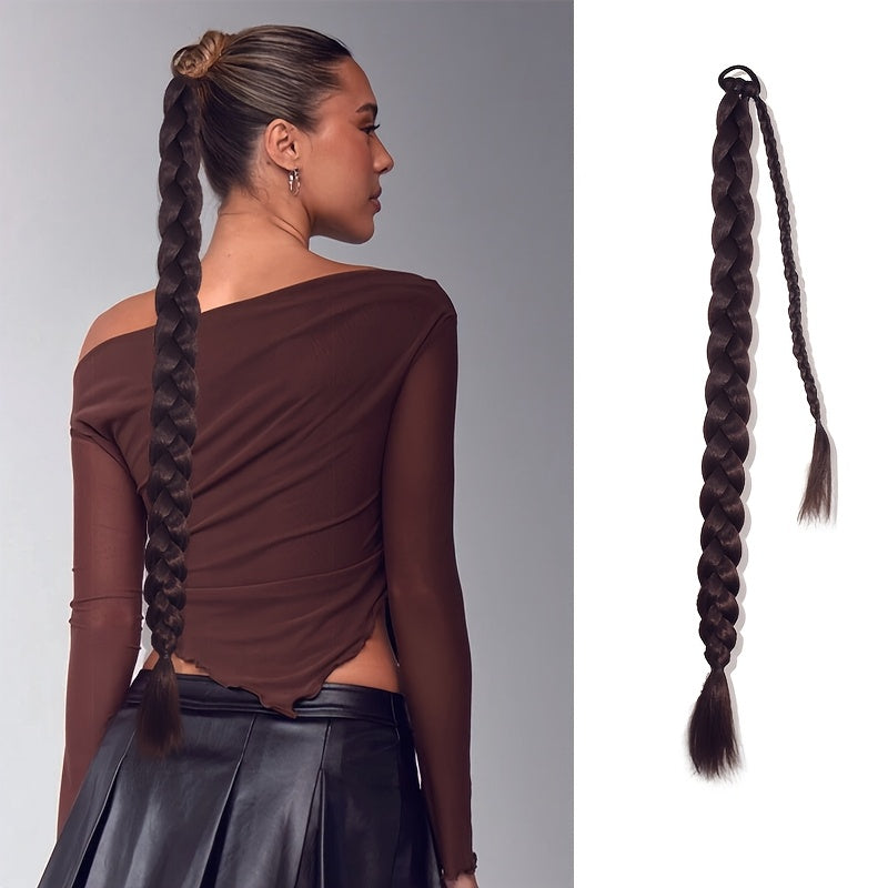 Women'S Synthetic Ponytail Extensions - Basics Style Straight Hair, Elastic Band Braids, Multiple Lengths (45.72/66.04/76.2 cm), Versatile for Christmas Wear