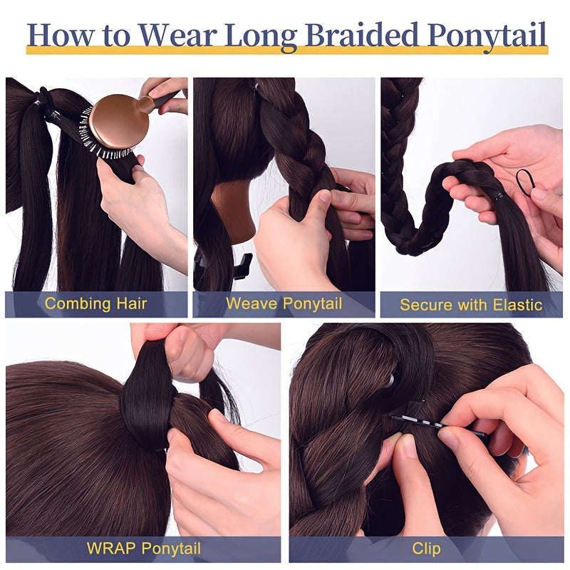 Women'S Synthetic Ponytail Extensions - Basics Style Straight Hair, Elastic Band Braids, Multiple Lengths (45.72/66.04/76.2 cm), Versatile for Christmas Wear