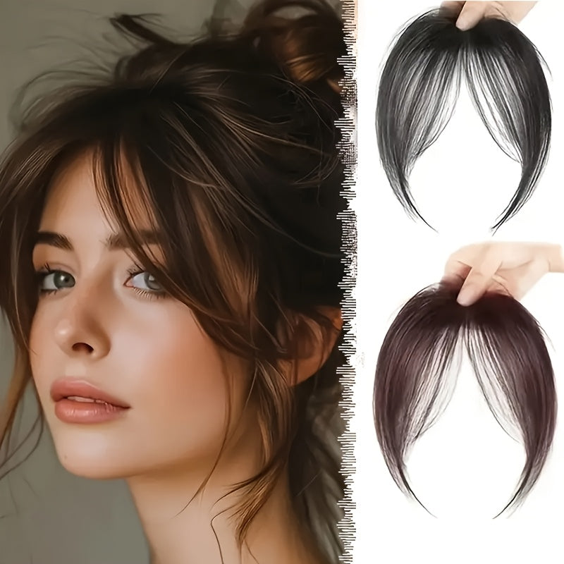 1pc Women's Elegant Natural Black & Deep Brown Clip-In Bangs, Loose Curly High-Temperature Synthetic Hairpiece, Voluminous Side Fringe for Parties & Daily Outings, Party Hair Accessory | Side Bangs Piece | Natural Look Hairpiece