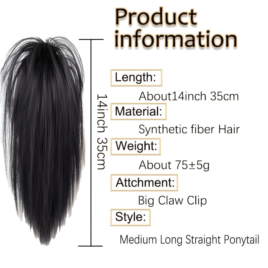 1pc Women'S Synthetic Claw Clip Ponytail Extension, Medium Long Straight Hair, Easy to Wear, Natural Look, Daily Use Hair Accessory