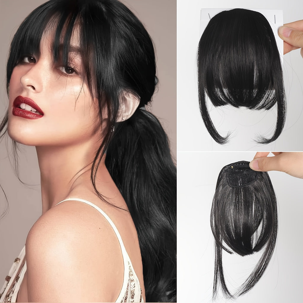 Women's Synthetic Straight Hair Clip-In Air Bangs – Light Invisible Hairpiece with One Clip, Heat Resistant Wig Accessory, Easy to Wear and Suitable for All - Basics Collection