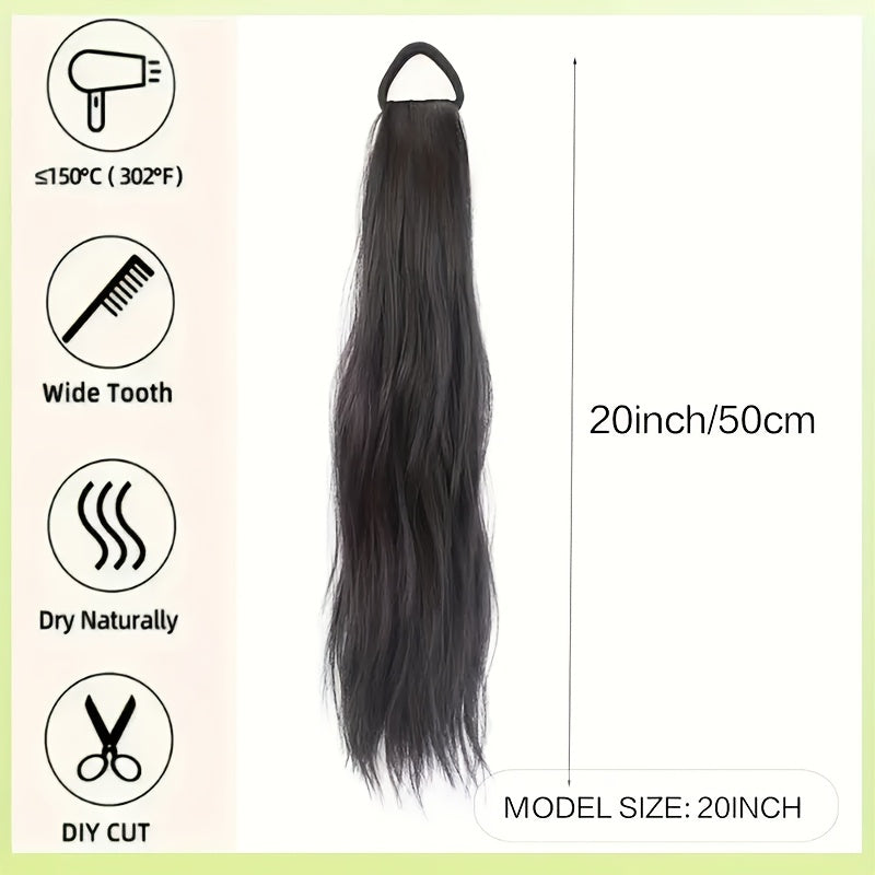 2pcs Elegant Water Wave Ponytail Extensions for Women, 20 Inch High Temperature Fiber, Natural Curl, Elastic Band, Versatile Styling Options, Suitable for All Ages, Ponytail Hair Extensions