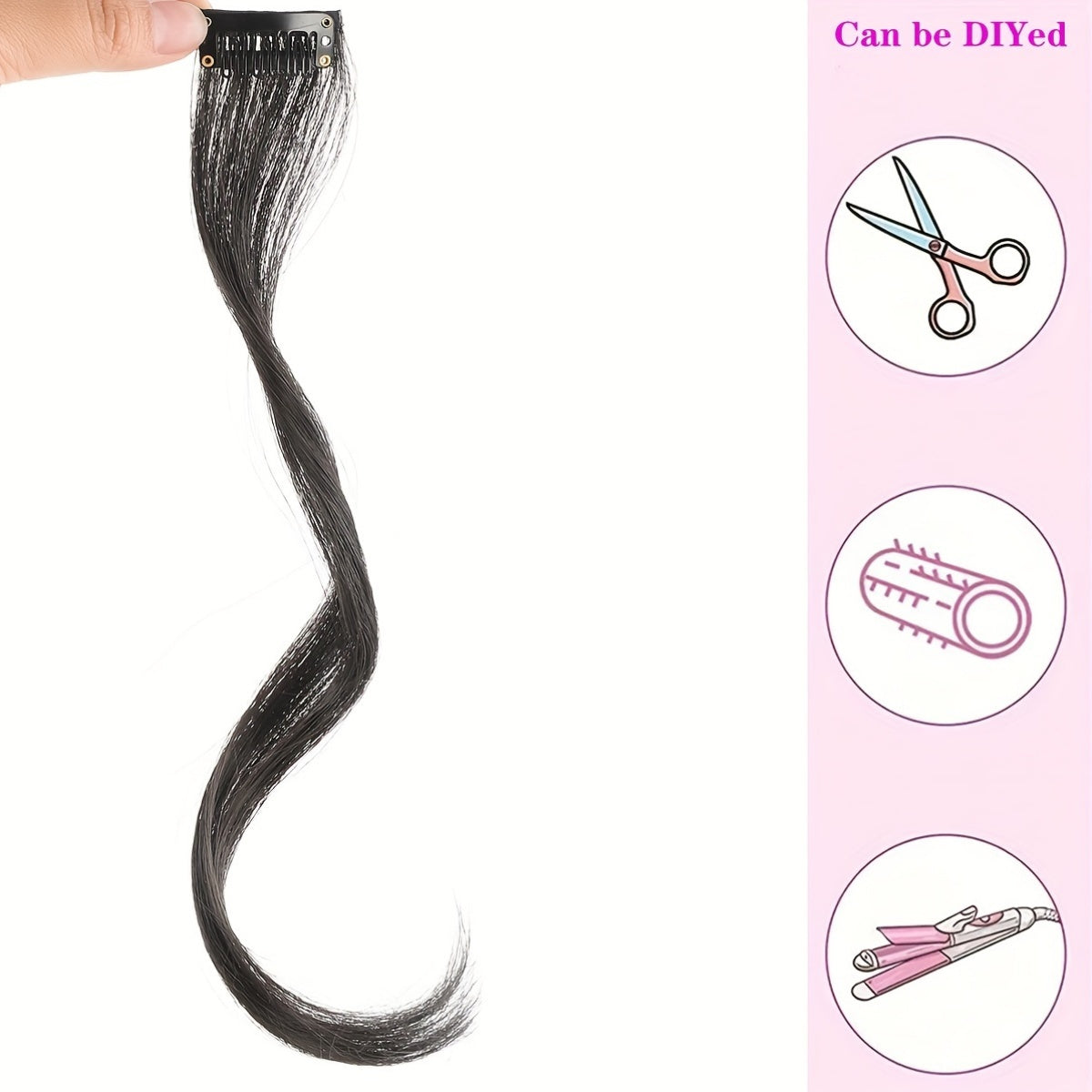 1pc Elegant Curly Wave Synthetic Side Bangs for Women, Clip-In Wavy Fringe Hairpiece, Long Hair Extensions Wig, DIY Styling Hair Accessory