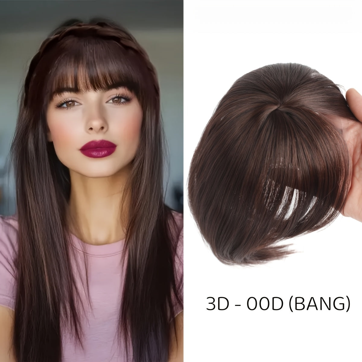 3D Clip-In Bangs Hair Extensions for Women - Straight Hair Topper for Thinning Hair & Hair Loss - Natural Look, Easy Application, Versatile Styling Options, Secure Clips for Asian Women, Natural Appearance