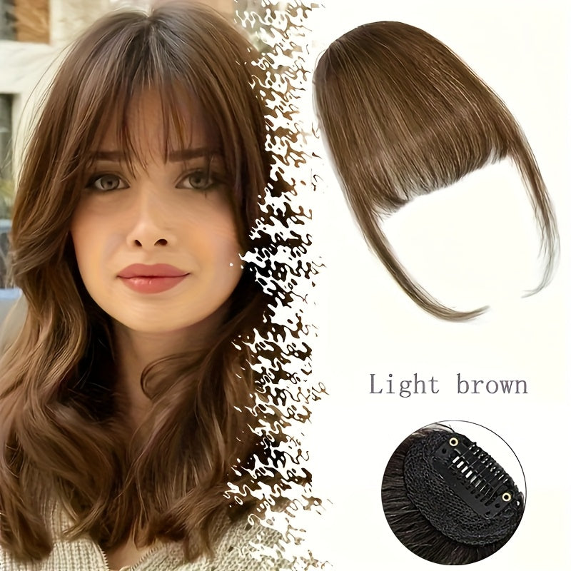 1pc Women's Elegant Natural Black & Deep Brown Clip-In Bangs, Loose Curly High-Temperature Synthetic Hairpiece, Voluminous Side Fringe for Parties & Daily Outings, Party Hair Accessory | Side Bangs Piece | Natural Look Hairpiece