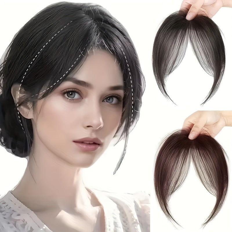 1pc Women's Elegant Natural Black & Deep Brown Clip-In Bangs, Loose Curly High-Temperature Synthetic Hairpiece, Voluminous Side Fringe for Parties & Daily Outings, Party Hair Accessory | Side Bangs Piece | Natural Look Hairpiece