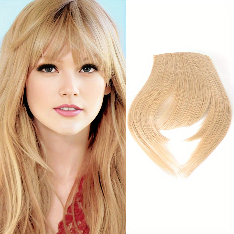 Chic Brown Clip-In Air Bangs for Women - Heat Resistant Synthetic Hair Extension with Neat Front Fringe, One Piece, Easy to Attach, Perfect for All Skin Tones