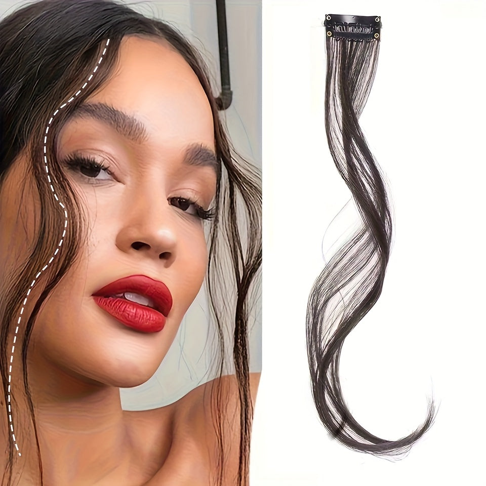 Long Curly Wavy Clip-In Hair Extensions - Invisible Synthetic Dragon Beard Side Bangs with Temples for Daily Wear, Natural Look for All Hair Types