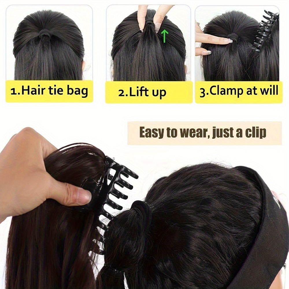 1pc Women'S Synthetic Claw Clip Ponytail Extension, Medium Long Straight Hair, Easy to Wear, Natural Look, Daily Use Hair Accessory
