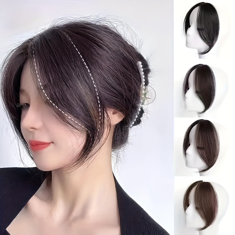 2pcs Elegant Clip-In Bangs for Women - Middle & Side Parted, High-Temperature Fiber, Straight Hairstyling, Suitable for All Hair Types, Easy to Attach &, Hair Accessory | Side Part Hairpiece | High-Temperature Fiber Hair