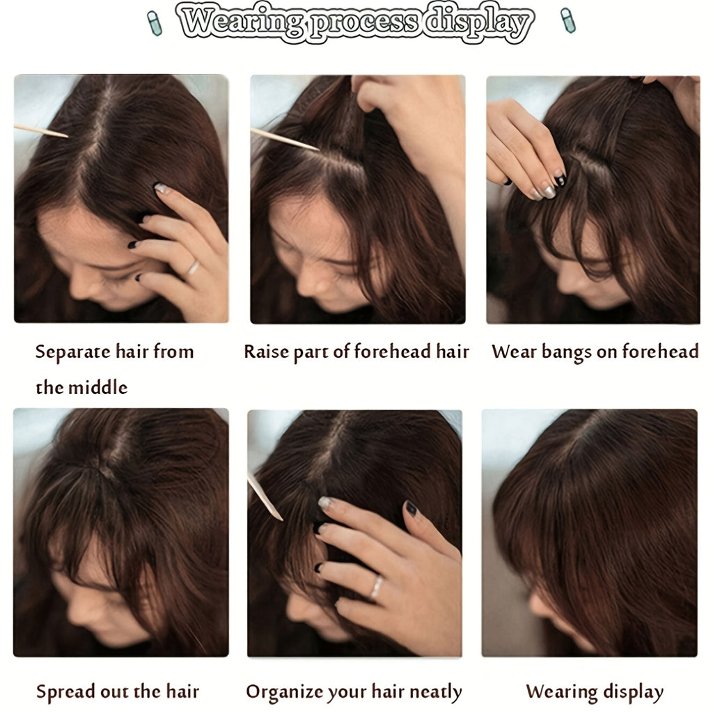 Chic Look| Elegant Brown & Blonde Clip-In Bangs Wig for Women - Fluffy Synthetic Hair with Natural Side Fringe, High-Temperature Resistant, Versatile Styling Options, Short Hair Wig