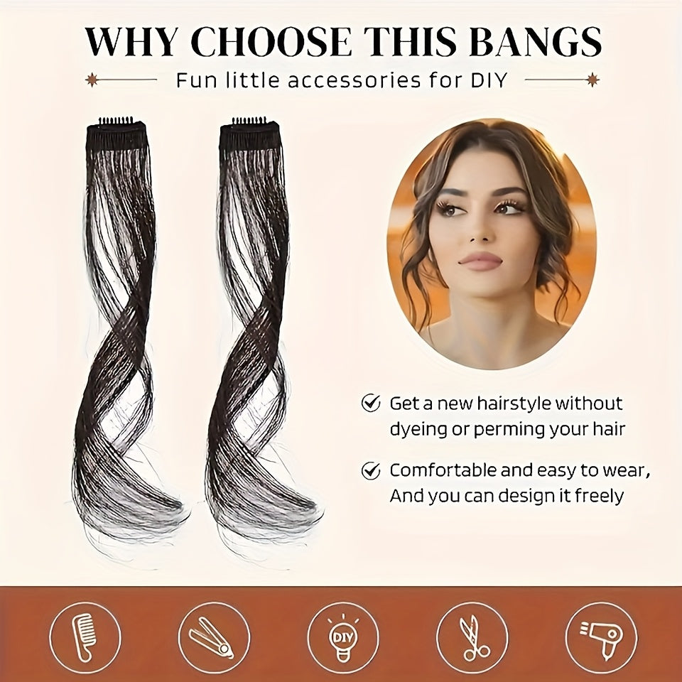 Long Curly Wavy Clip-In Hair Extensions - Invisible Synthetic Dragon Beard Side Bangs with Temples for Daily Wear, Natural Look for All Hair Types