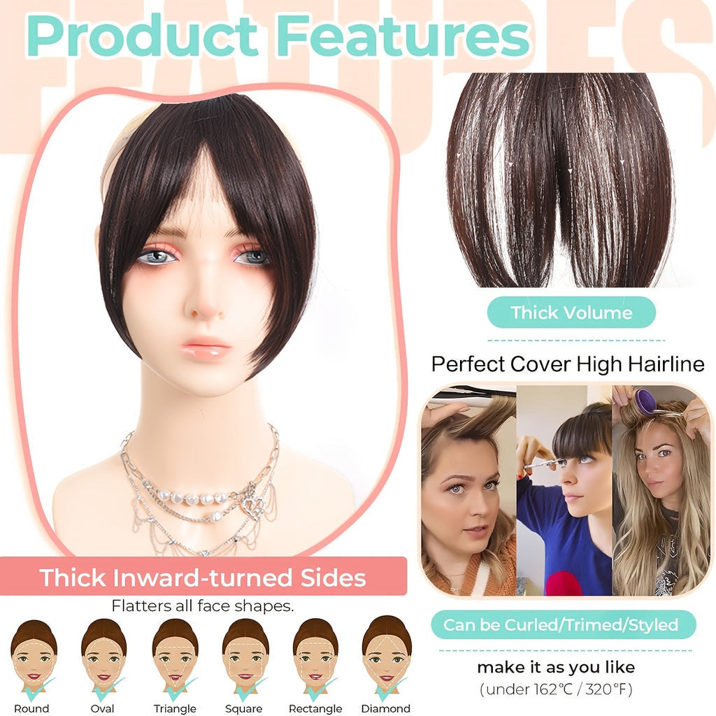 Chic Look| Elegant Brown & Blonde Clip-In Bangs Wig for Women - Fluffy Synthetic Hair with Natural Side Fringe, High-Temperature Resistant, Versatile Styling Options, Short Hair Wig