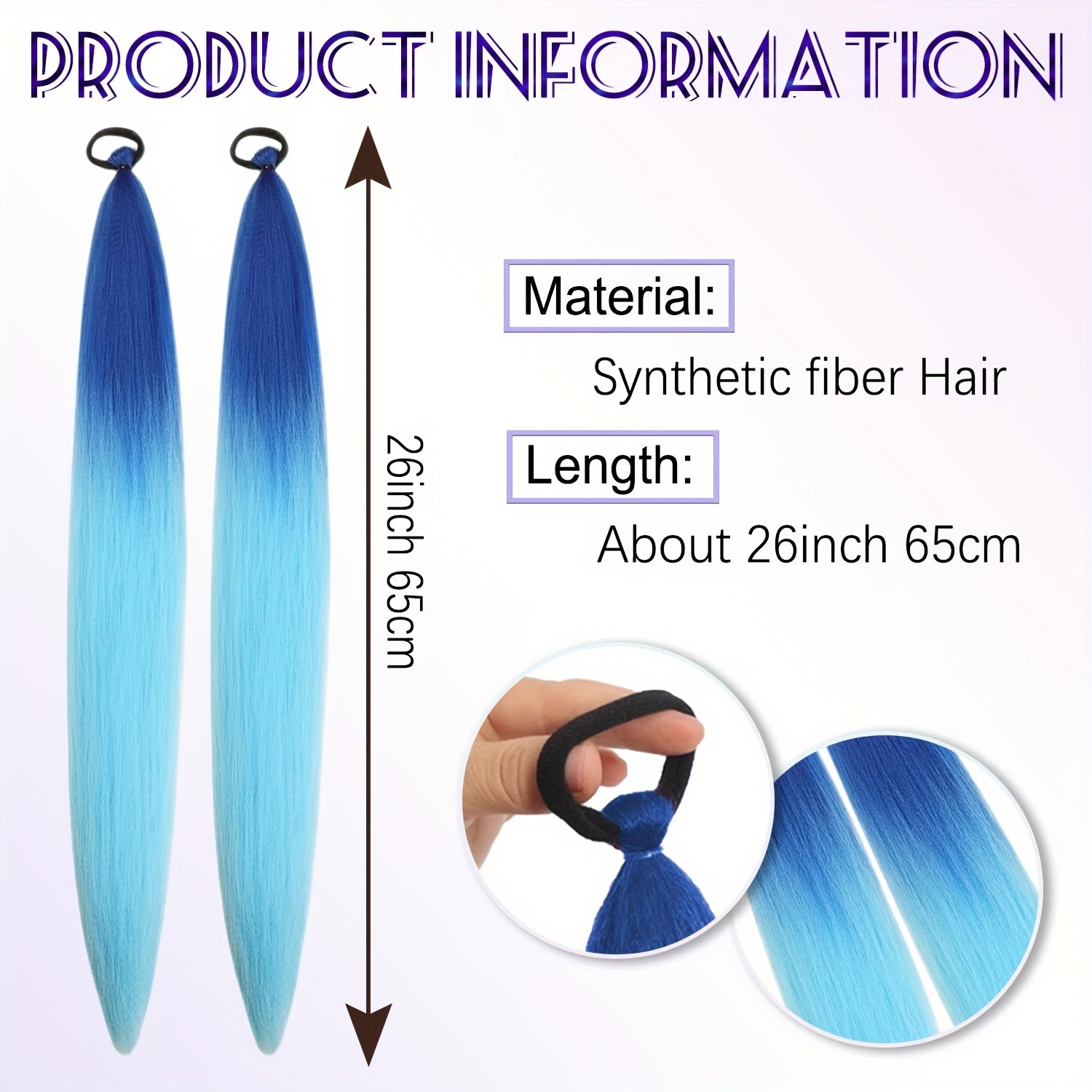 2 Pack Blue Gradient Synthetic Ponytail Extensions with Elastic Tie Band - Realistic Straight Hairpieces for Women & Girls, Cosplay, Dress Up, Hair Wigs, Hair Accessories, Stylish Hair Accessory, Secure Fit Hairpiece