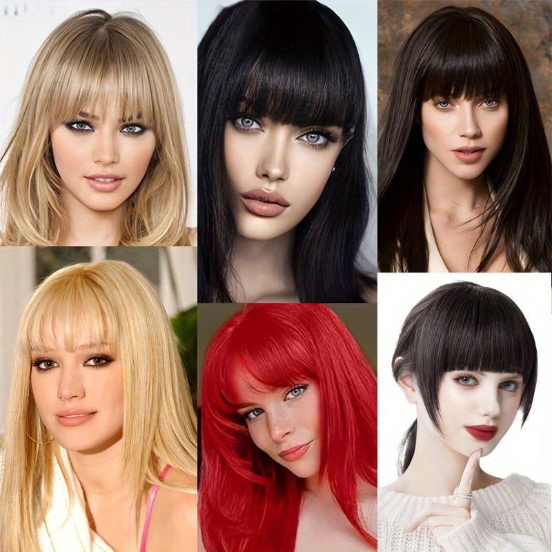 Chic Brown Clip-In Air Bangs for Women - Heat Resistant Synthetic Hair Extension with Neat Front Fringe, One Piece, Easy to Attach, Perfect for All Skin Tones