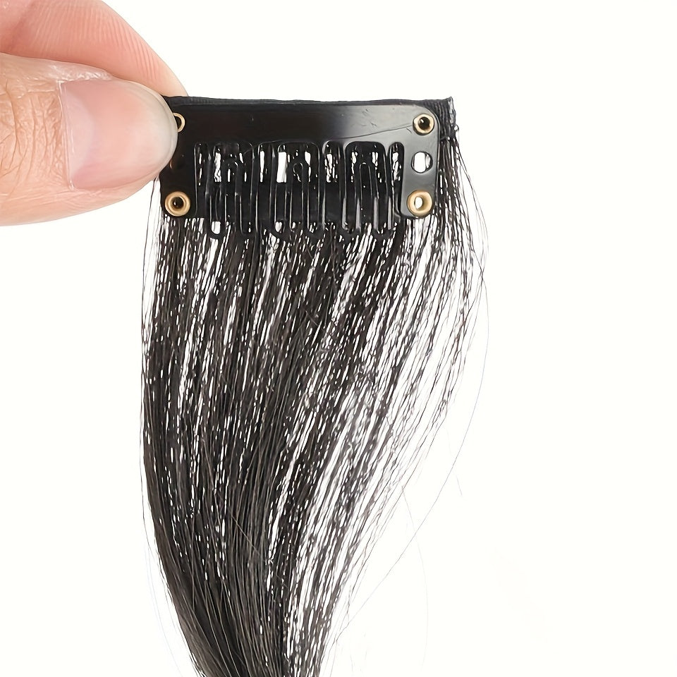 Long Curly Wavy Clip-In Hair Extensions - Invisible Synthetic Dragon Beard Side Bangs with Temples for Daily Wear, Natural Look for All Hair Types