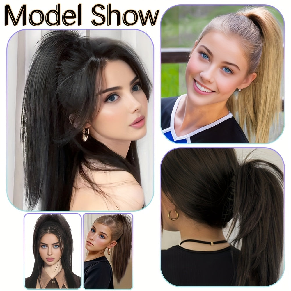 1pc Women'S Synthetic Claw Clip Ponytail Extension, Medium Long Straight Hair, Easy to Wear, Natural Look, Daily Use Hair Accessory