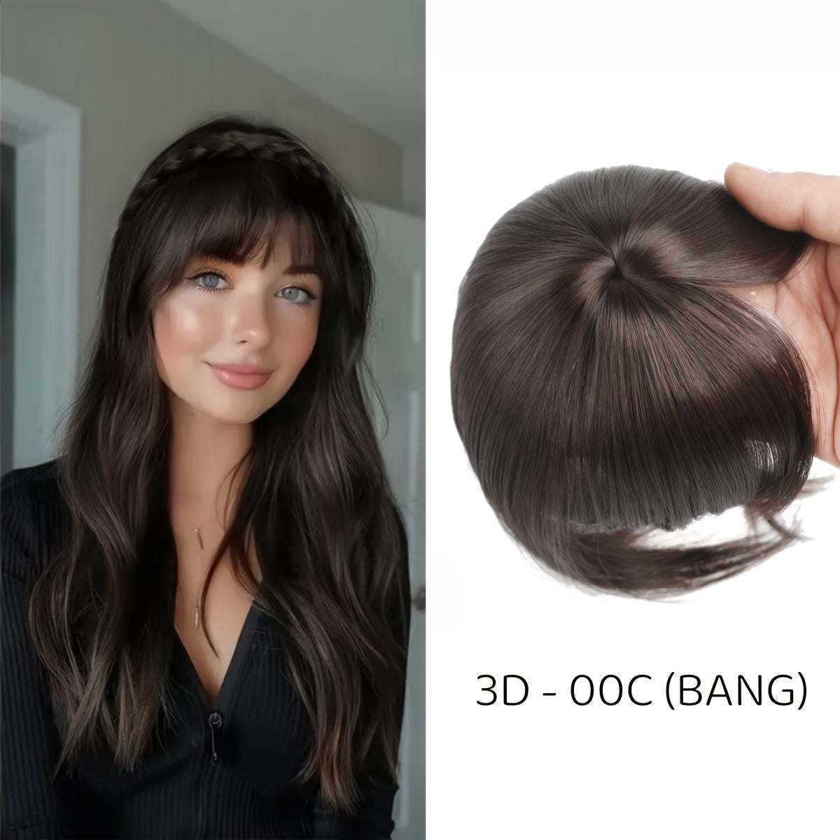 3D Clip-In Bangs Hair Extensions for Women - Straight Hair Topper for Thinning Hair & Hair Loss - Natural Look, Easy Application, Versatile Styling Options, Secure Clips for Asian Women, Natural Appearance