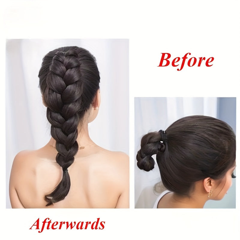 Handmade Braided Synthetic Ponytail - Volume and Depth Waves Texture, High-Quality Protein Fiber, Secure Clip for All Hair Types, Versatile Styling for Casual and Formal Occasions | Woven Pigtail Wig with Carefully Crafted Braids