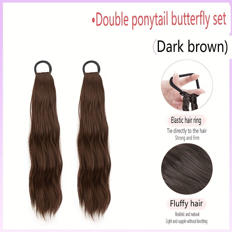 2pcs Elegant Water Wave Ponytail Extensions for Women, 20 Inch High Temperature Fiber, Natural Curl, Elastic Band, Versatile Styling Options, Suitable for All Ages, Ponytail Hair Extensions