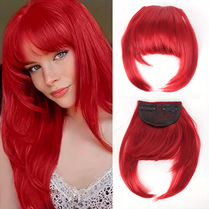 Chic Brown Clip-In Air Bangs for Women - Heat Resistant Synthetic Hair Extension with Neat Front Fringe, One Piece, Easy to Attach, Perfect for All Skin Tones