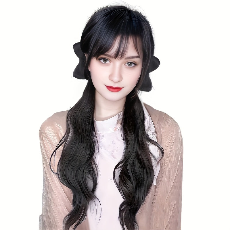 2pcs Elegant Water Wave Ponytail Extensions for Women, 20 Inch High Temperature Fiber, Natural Curl, Elastic Band, Versatile Styling Options, Suitable for All Ages, Ponytail Hair Extensions