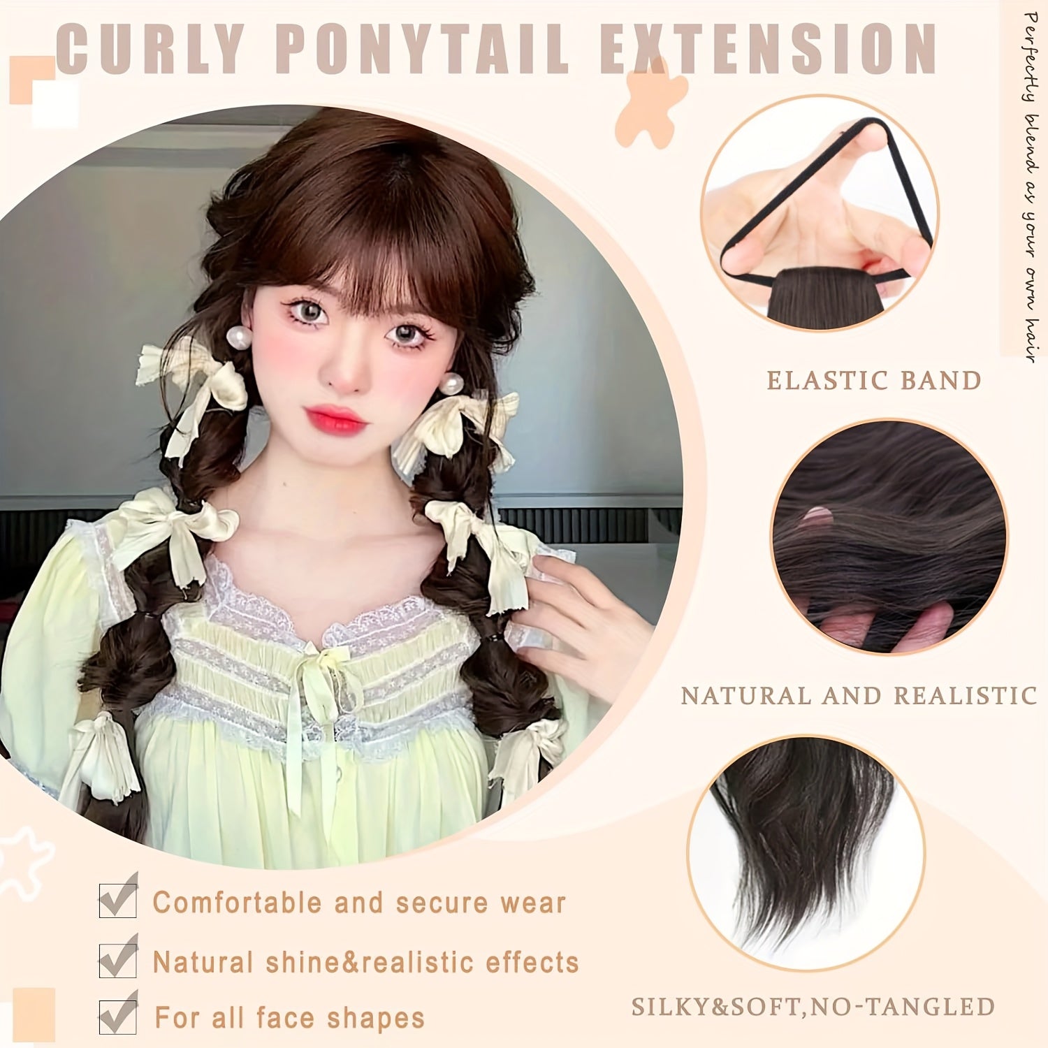 2pcs Curly Ponytail Extension with Elastic Tie 43.18 cm Resistant Synthetic Natural Wavy Hairpiece Pony Tail Hair Extensions Wave Fake Ponytail Hairpieces for Women Daily Wear Party Wave Music Festival(Brown)